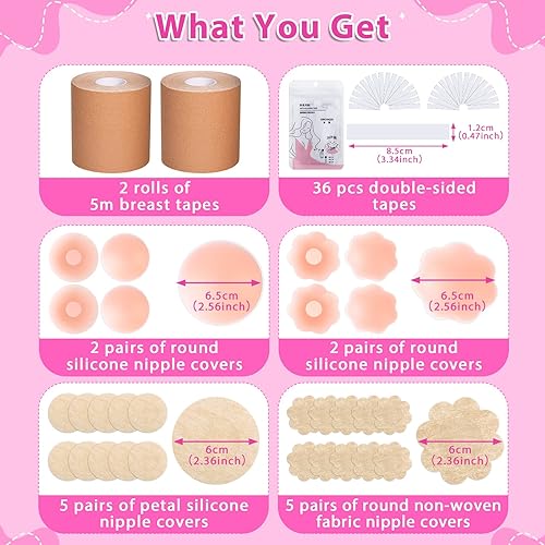 Miniatura 4 de Cinta de levantamiento de senos 2 piezas de tela grande con brasier de silicona reutilizable pétalos de pastas calcomanías desechables para pezones