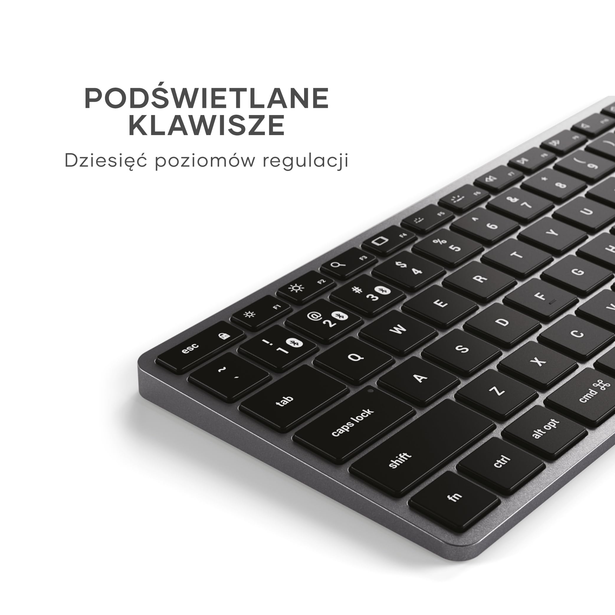 SATECHI Slim X1 Klawiatura Bezprzewodowa Bluetooth, Układ 𝗨𝗦 𝗤𝗪𝗘𝗥𝗧𝗬, Podświetlana Konstrukcja do Wielu Urządzeń – do MacBook Air i Pro M5 M4, Mac Mini, iPad Air i Pro, iMac i innych – Szara