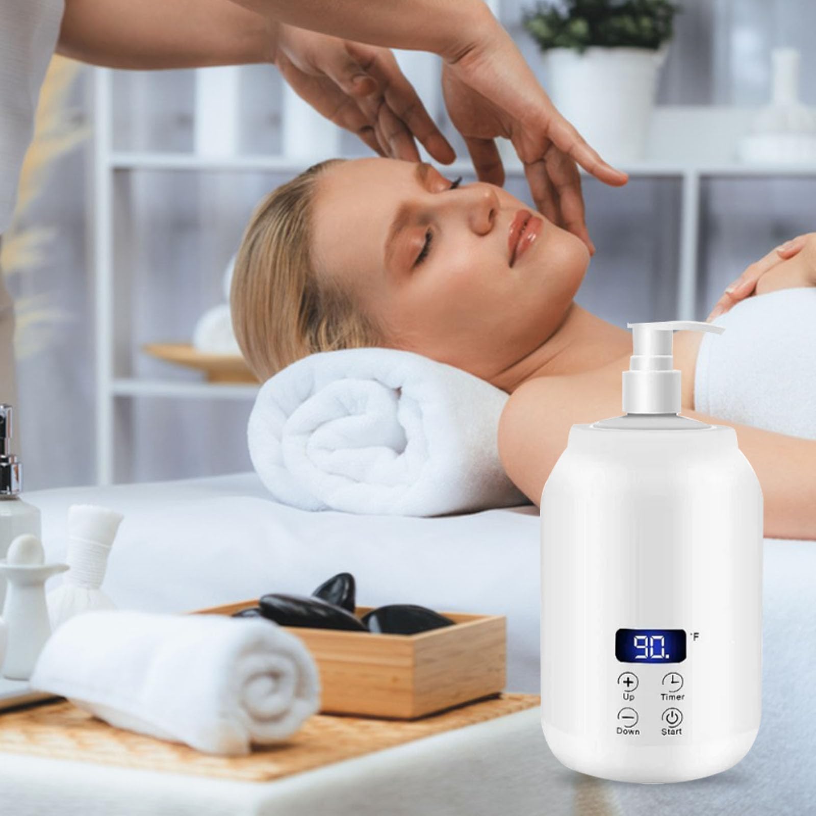 Chauffe-huile de massage, température réglable de 30 à 65 degrés avec 2 bouteilles intérieures en plastique pour huiles essentielles massage du dos