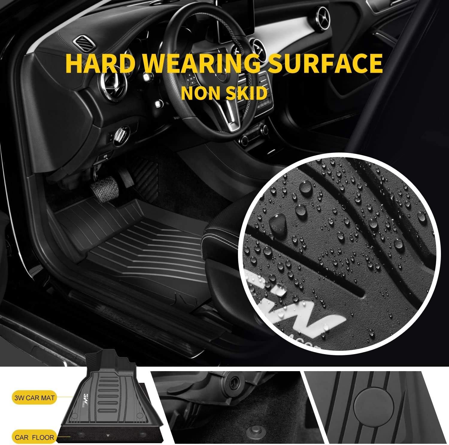 Wееklу Tор Sаlе 3W Floor Mats Compatible for Mercedez Benz GLB 2020-2021 TPE All Weather Custom Fit Floor Liner for Mercedez Benz GLB 1st & 2nd Row Full Set Car Liners Black