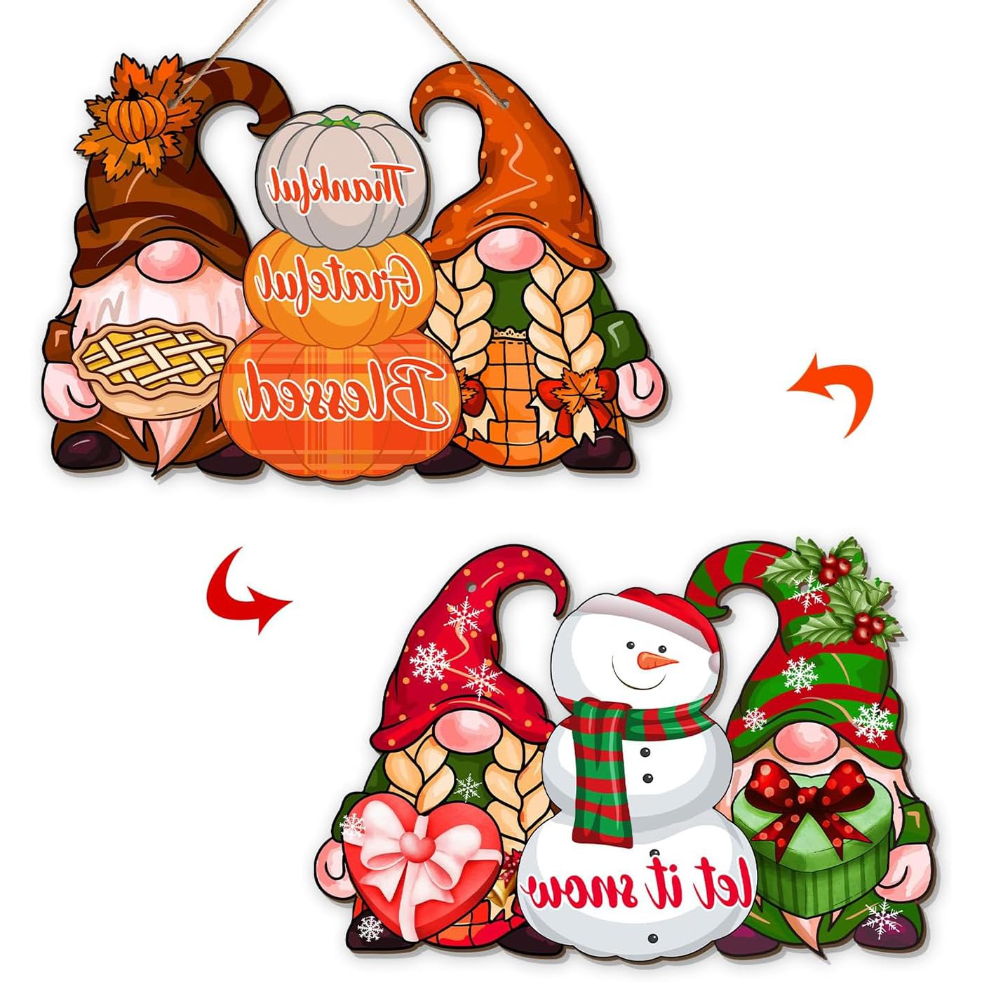 AOTOPYU 1 Cartel Colgante Decorativo Letrero de Madera Decoracion Navidad, Diseño Doble Cara Acción de Gracias/Navidad, Puerta Adornos de Navidad en Madera para Puerta Muro Ventana