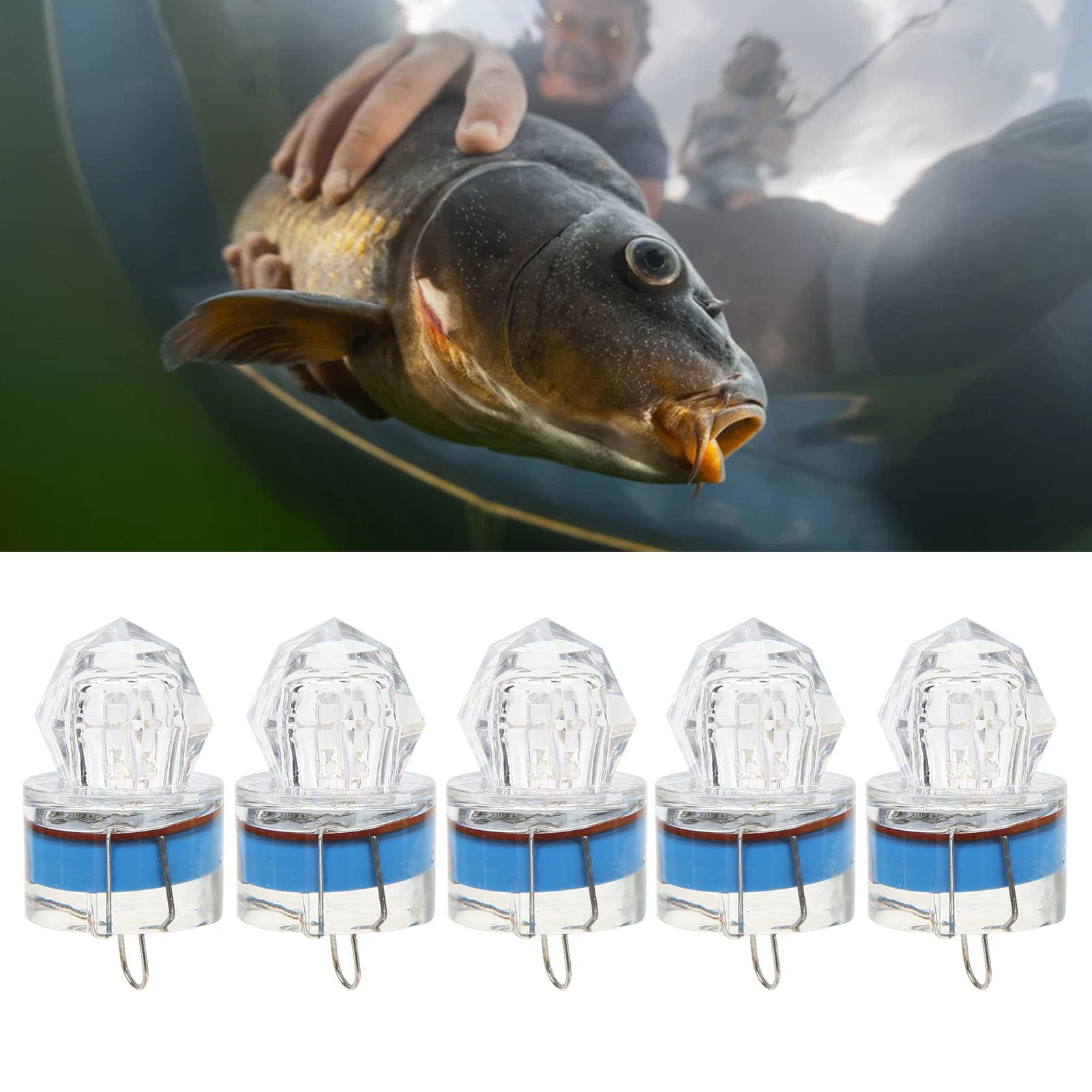 Fischköderlampe, Unterwasser-Licht, zieht Fische an, LED-Licht zieht Fische an, Blinklicht, leuchtend, Diamantform, praktisch, stoßfest, 5, blau