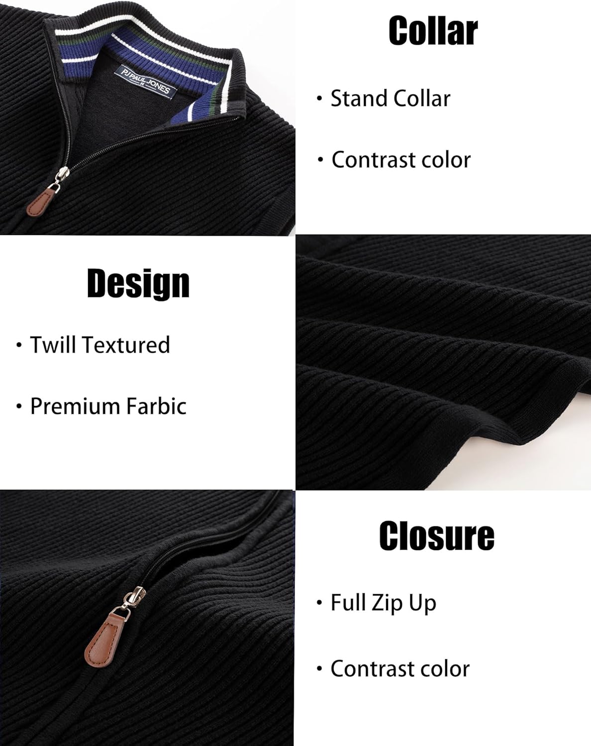 PJ PAUL JONES Men's Sweater Vests Slim Fit Twill Textured Full Zip Sleeveless Vests Casual Outwear - Image 6