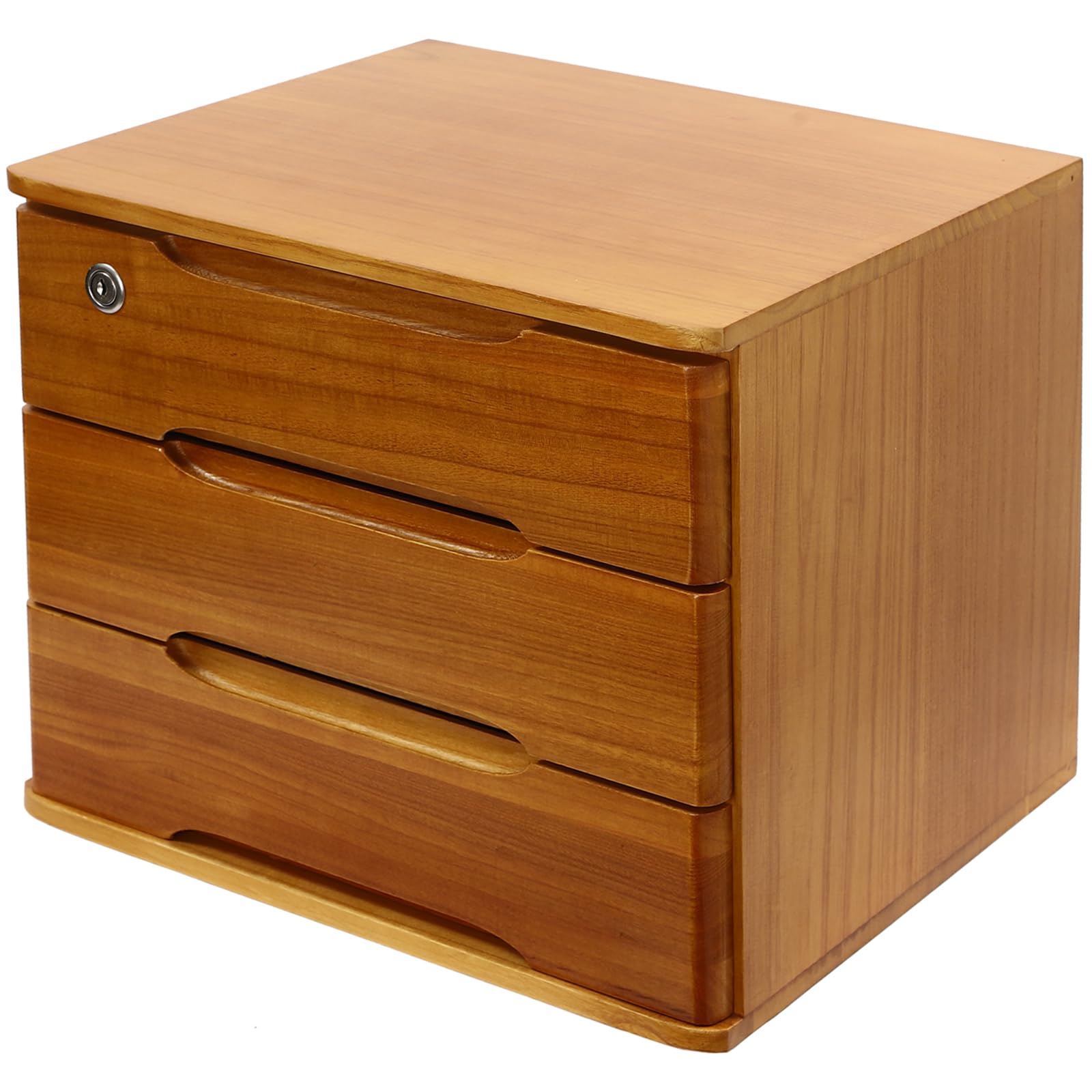 iSamLam Wood Desk Organizer with 3 Drawers, Lockable Desktop Countertop Storage Cabinet for Home Office Supplies File Tabletop Storage Box, 15.35