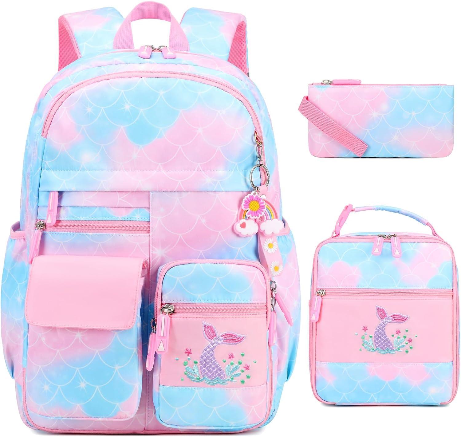 ADSON Mermaid Kawaii (3Pcs Set) Backpack, Cute Rainbow School Backpack for Girls with Insulated Lunch Box Pen Case Set, Ki... - Review, Price and Buying Guide