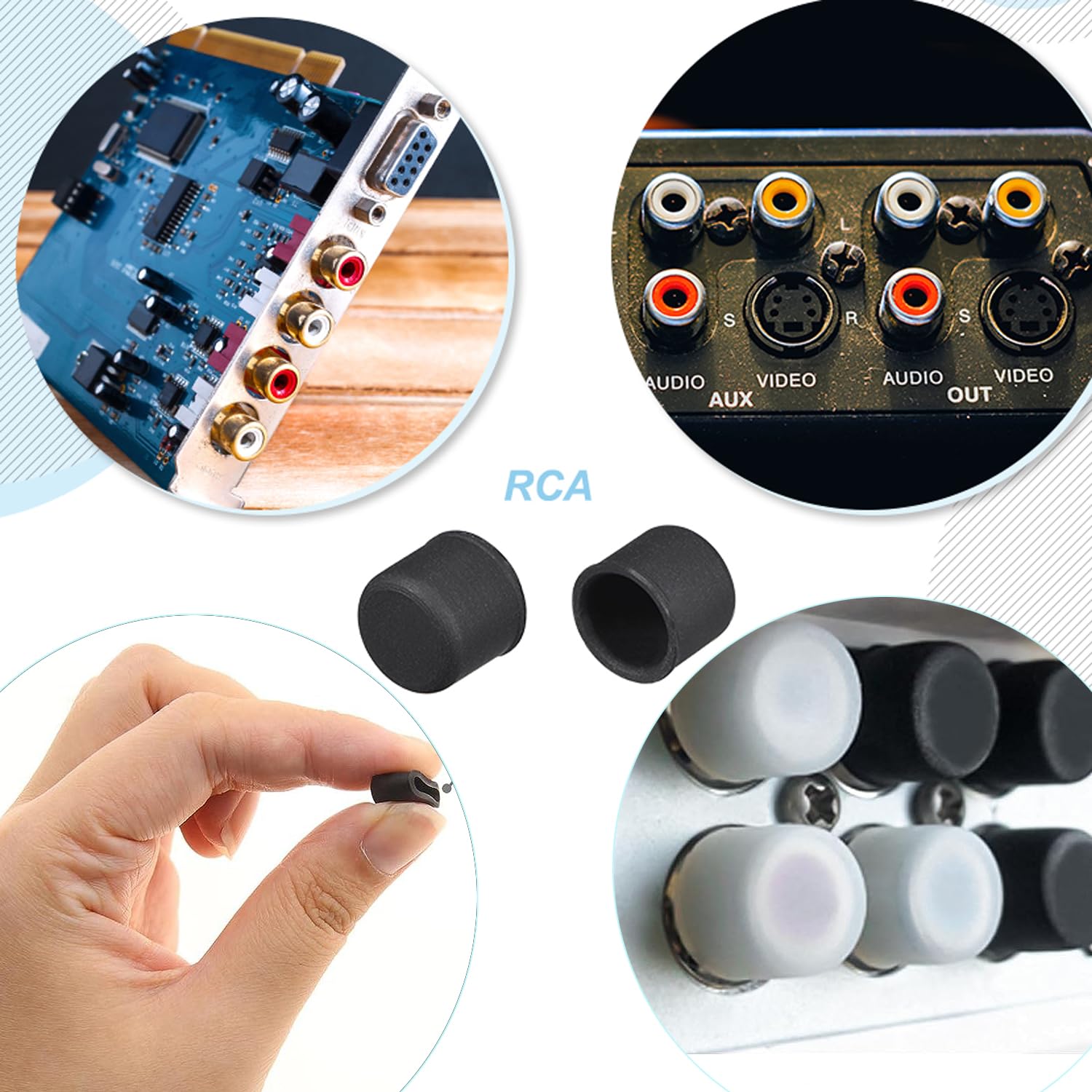 TA-VIGOR 20Pcs RCA Port Plug Protective Cover, Silicone RCA Port Anti-Dust Stopper Cap Protector Black for TV Audio Lotus Head - Image 3