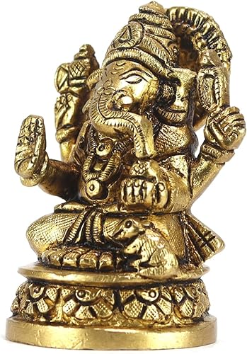 Miniatura 3 de ASHIRWAD Latón Señor Ganesha Idolo Estatua para el hogar Dios hindú Ganpati Bappa Vinayaka Pital Metal Murti (Ganesh-21)