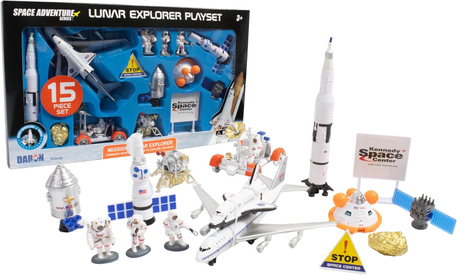 Daron Space Adventure 15-Piece Lunar Exploration Die-Cast Metal and Plastic Spacecraft and Accessories Playset Toy and Collectible, for Age 3+