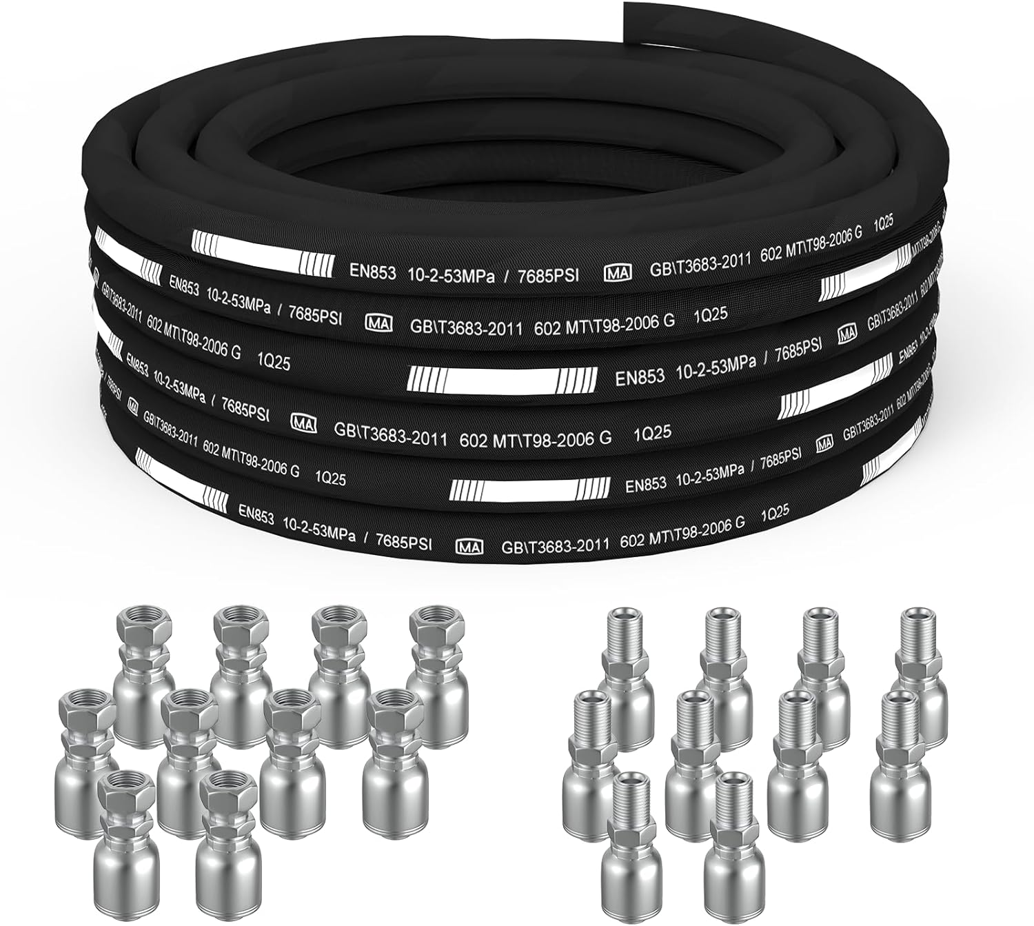 100 Ft 2-Wire 3/8 Inch Hydraulic Hose with 10 JIC 37° + 10 NPTF Fittings) - 7685 PSI, 4-Layer Steel Braided, -22°F to 248°F Temp Range, Heavy-Duty Industrial Grade 100ft 3/8"