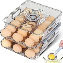 2 Layers 36 Eggs Holder for Fridge, Egg Storage with Time Scale Lid, Upgrade Rolling Refrigerator Egg Organizer, Extra large, Stackable Clear Egg Containers Organizer for Fresh Egg