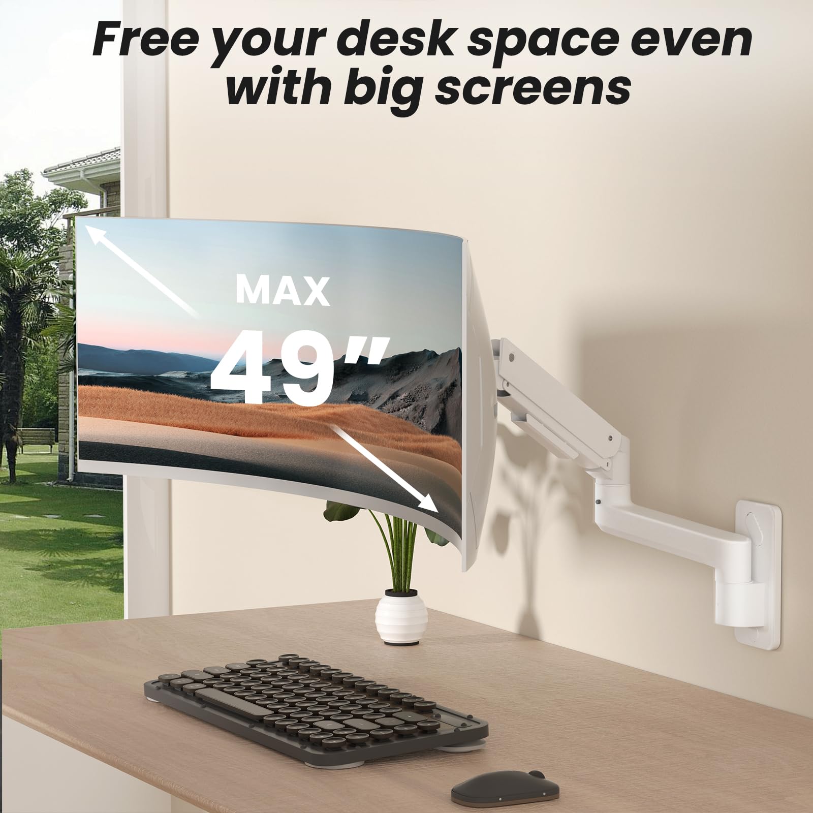 PUTORSEN Premio 17"-49" LED LCD Supporto Monitor Muro, Braccio Monitor Muro Singolo con Molla a Gas Ergonomico Regolabile in Altezza, Rotazione e Inclinabile, Max VESA 75/100/200 mm, Fino a 2-20kg