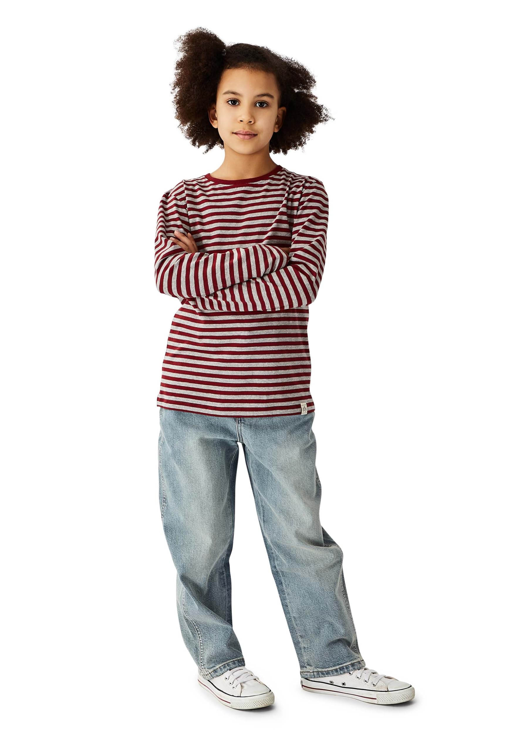 Band of Rascals Dziecięca Koszulka Długi Rękaw Stripe Organic Cotton, Brick-red, 122-128