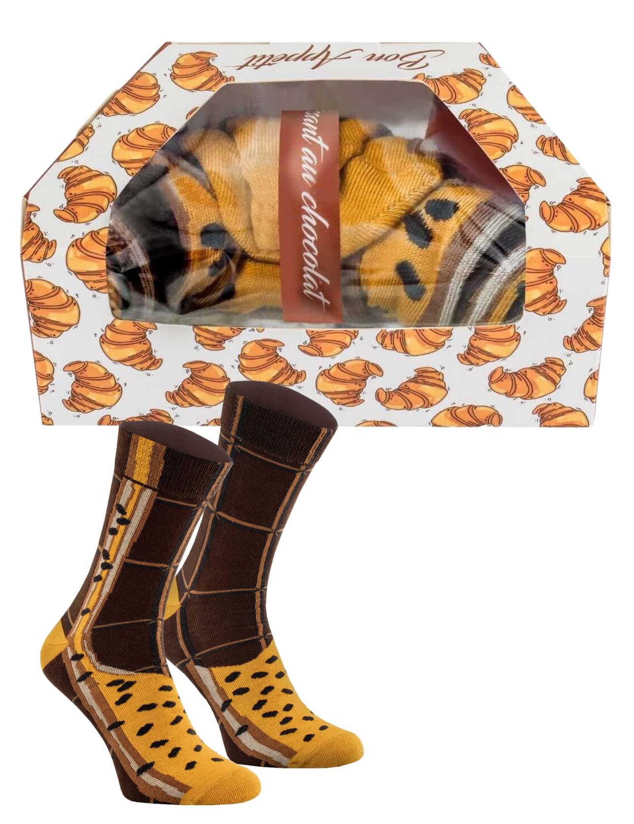 Rainbow Socks - Women Men Novelty Croissant Chocolate Socks Gift - 1 Pair - Size 7,5-11