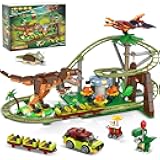Dinosaur Roller Coaster Building Set - 1222PCS Rollercoaster Building Toy with 4 Dinosaur, Off-Road Vehicle, Food Cart, Dinosaur Models Playset Gift for Adults Kids Girls Boys Ages 8-12 Year