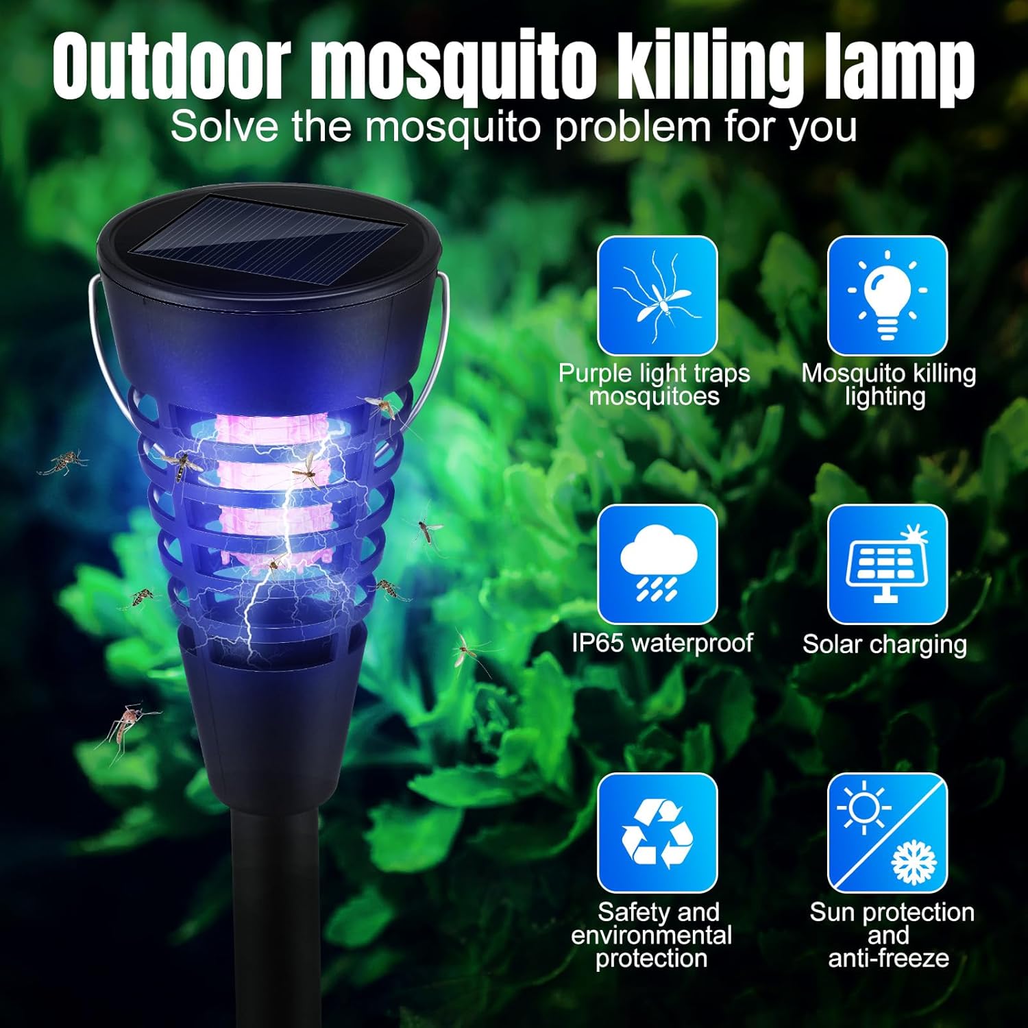 Qualirey 4 Pack Solar Bug Zapper & Mosquito Killer Outdoor Waterproof Cone-Shaped LED Light Mosquito Repellent for Patio, Garden, Yard, Camping - Hanging/Insertion Design (White & Purple Light)