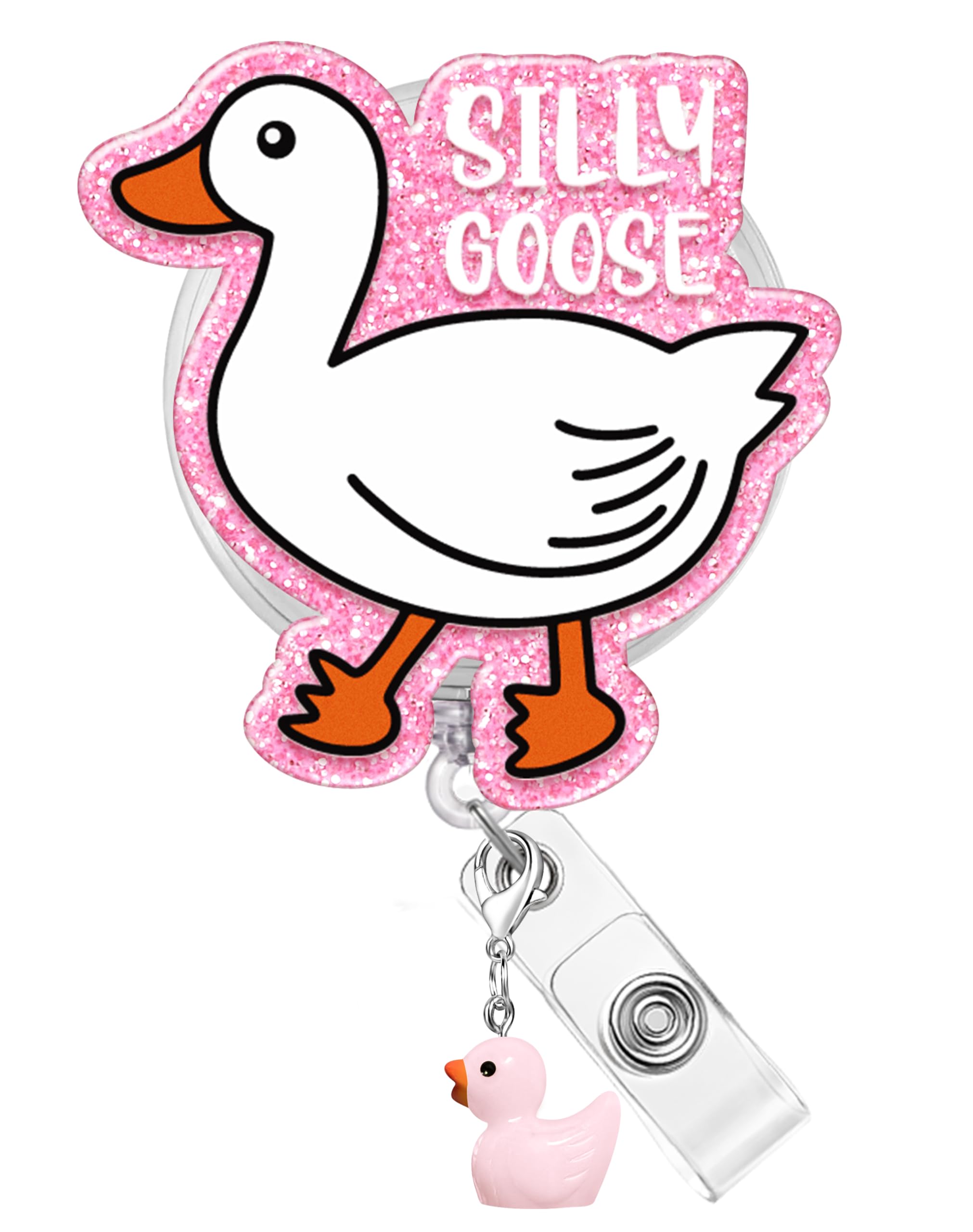 Plifal Cute Animal Badge Reel Holder Retractable with ID Clip for Nurse Nursing - Funny Catoon Name Tag Card Accessories Alligator Clip for Pediatric Office Student Work Hospital Pink Goose — image 1