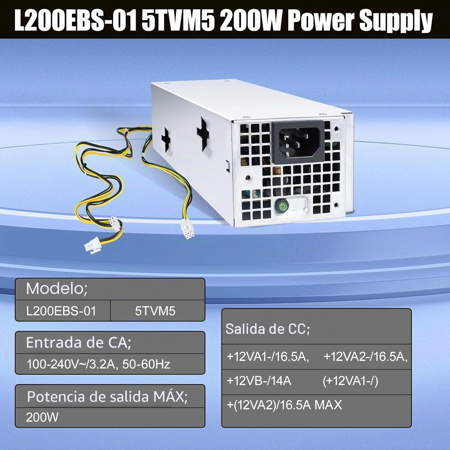 Fuente de alimentación mejorada L200EBS-01 200W repuesto 5TVM5 compatible con Dell OptiPlex 3060, 3050, 3050M, 7050, 7060, 3080, 5080, 7080MT, Dell Inspiron 3470, H200EBS-01, VFXXF, PA- 2201-3DB K92TW