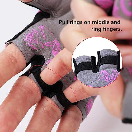 Miniatura 3 de DuShow Guantes de ciclismo acolchados de gel de medio dedo para mujer, antideslizantes, absorben los golpes para ciclismo, ciclismo de montaña y