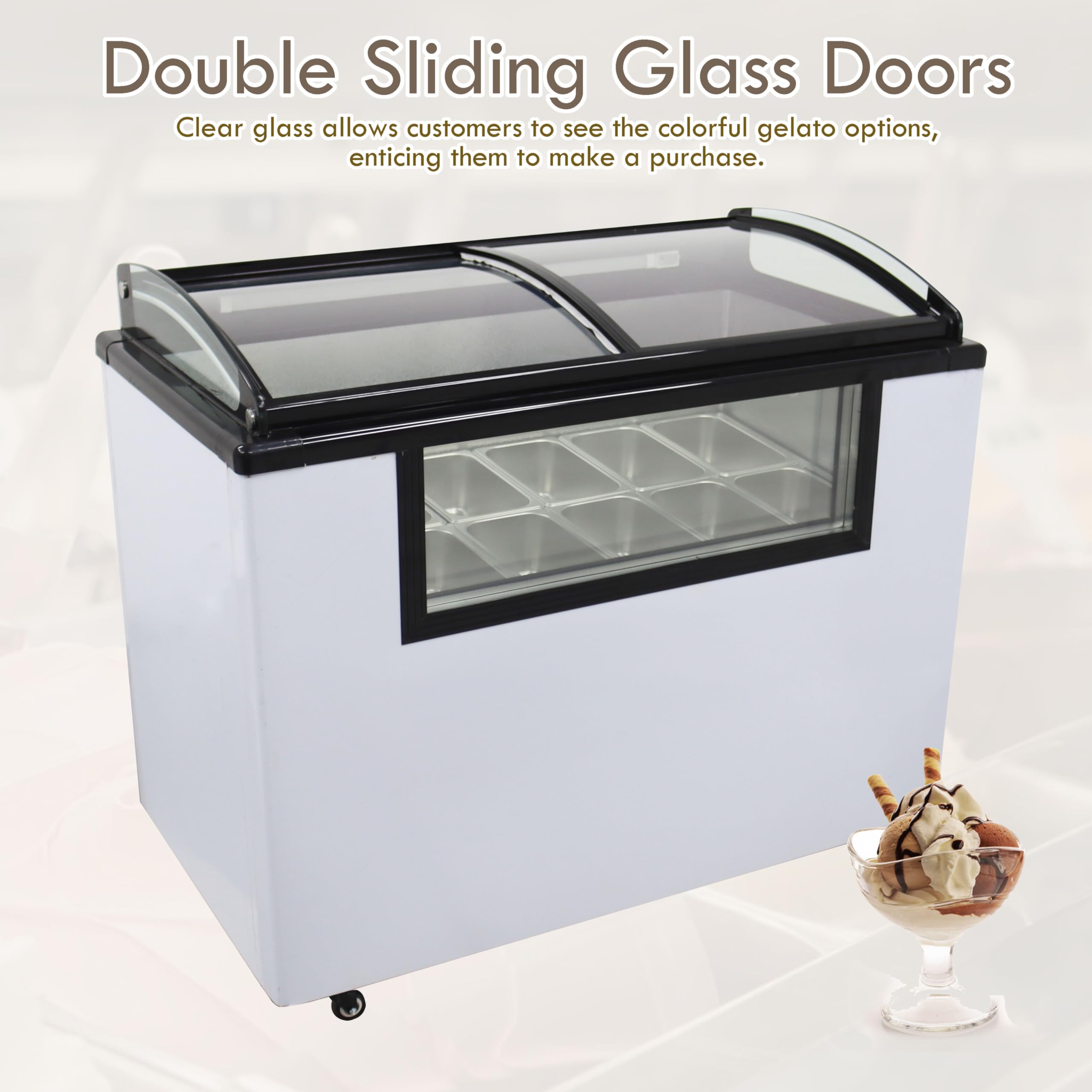 TECHTONGDA Gelato Freezer Commercial Ice Cream Chest Refrigerator Display Case Chamber Showcase Freezer with 12 Pan 170L 480W