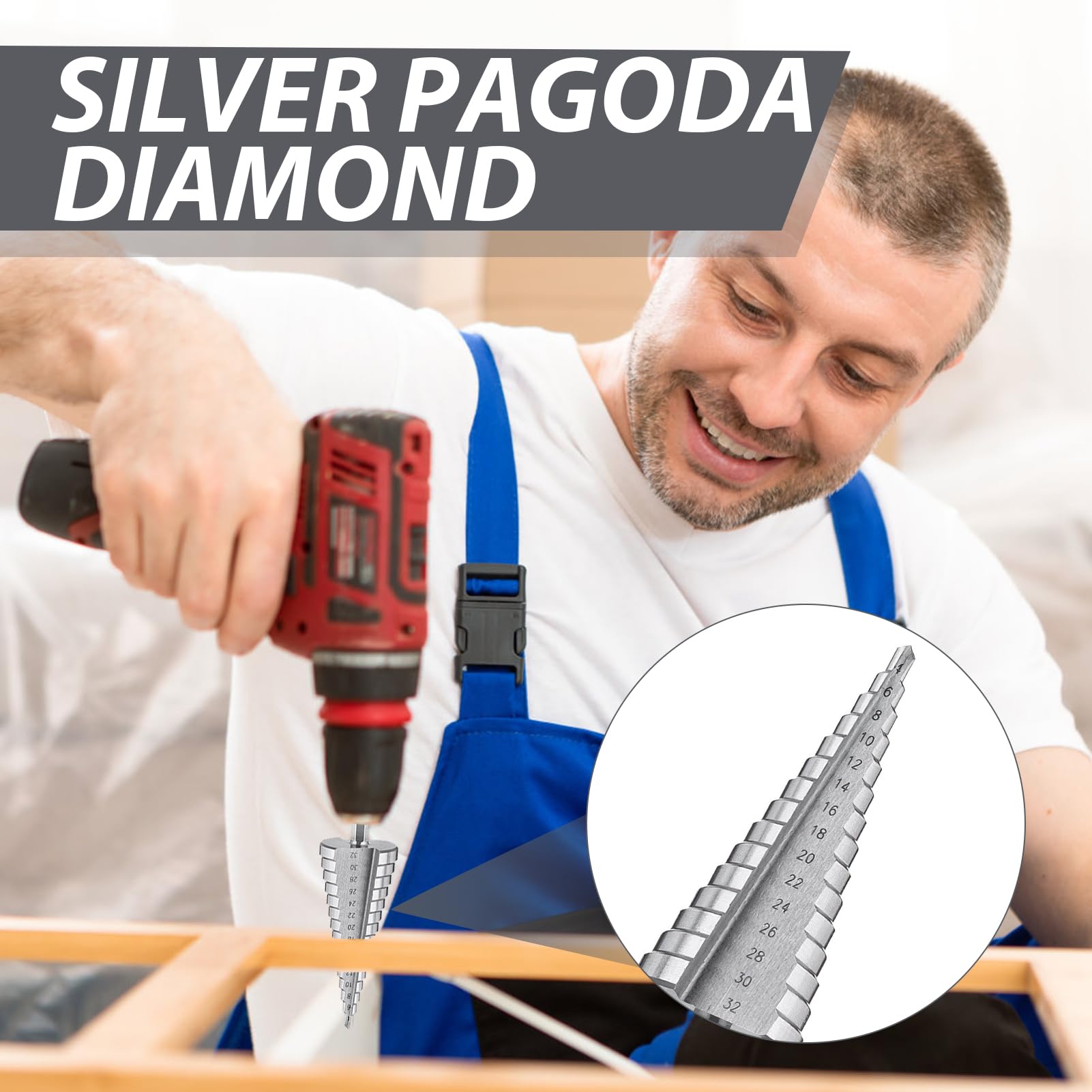 1 x wiertła stopniowe, wiertła do frezów stopniowych (4 mm-32 mm) z powłoką tytanową, odpowiednie do stali, drewna, plastiku, mosiądzu, aluminium, PCW, posrebrzanych (4-32)
