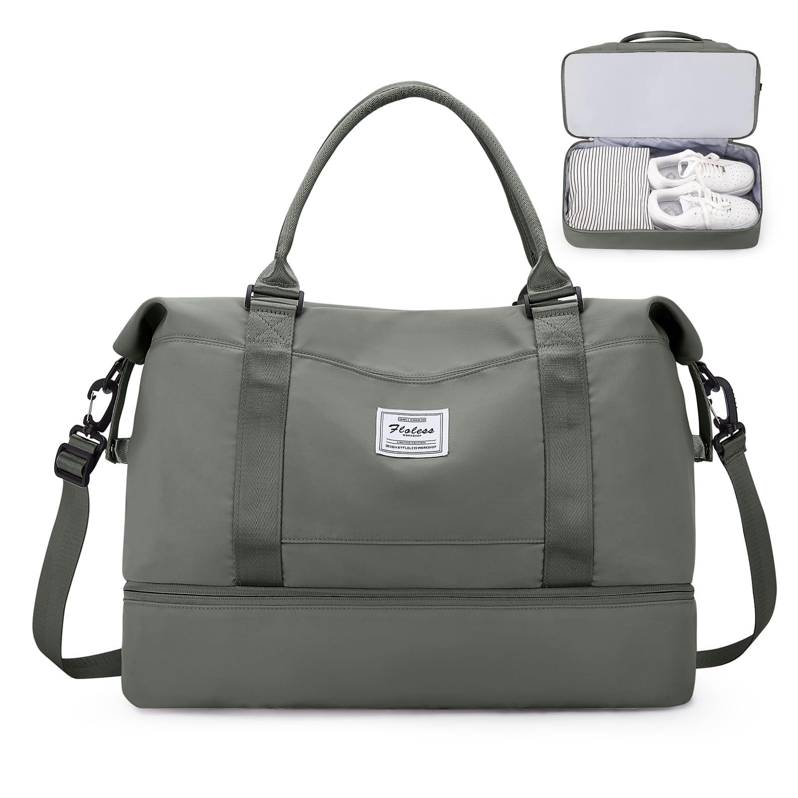 SEAFEW Bolsa de Viaje 40x20x25 para Ryanair,Impermeable Bolsa de Deporte para Gimnasio,Bolsa de Mano Equipaje de Fin de Semana 40x30x20 para Mujer,Bolso de Natación para Playa,D15-Gris Claro — view 52