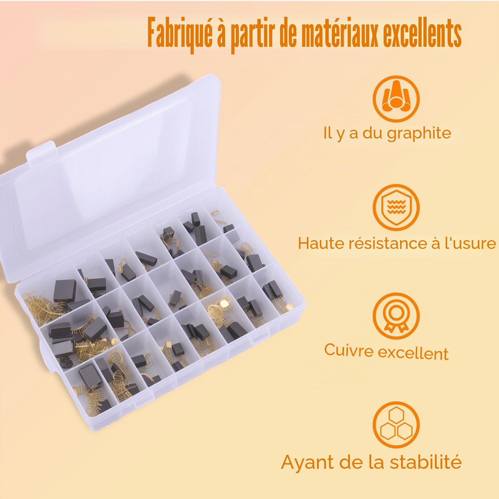 Balais de charbon 69 pièces 23 tailles pour outils électriques meuleuses d'angle marteaux