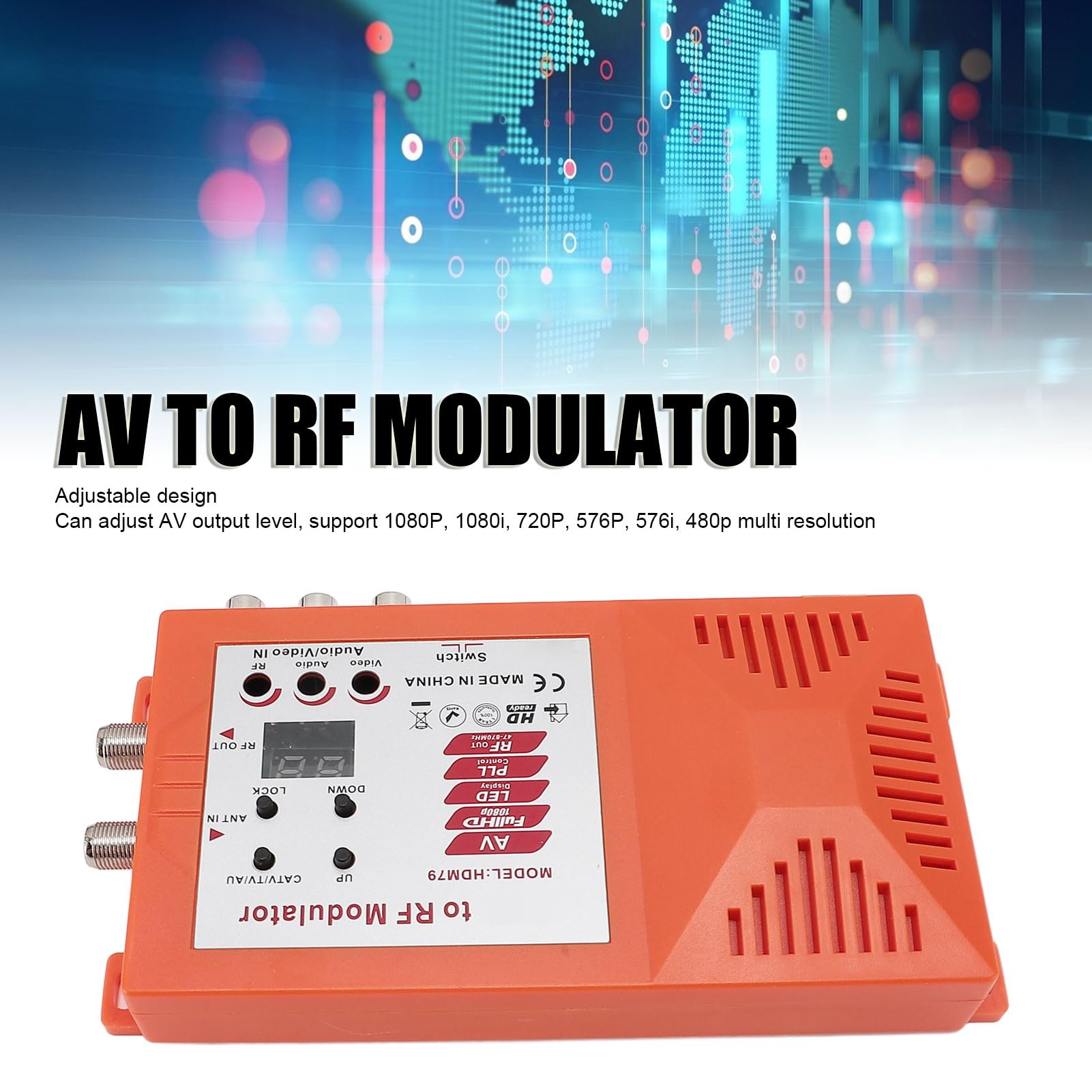 Interfaz Multimedia HD a Modulador RF, Convertidor Coaxial 1080P AV a RF Compatible con Salida de Formato PAL NTSC, Convertidor de Audio y Vídeo TV para el Hogar (EU)