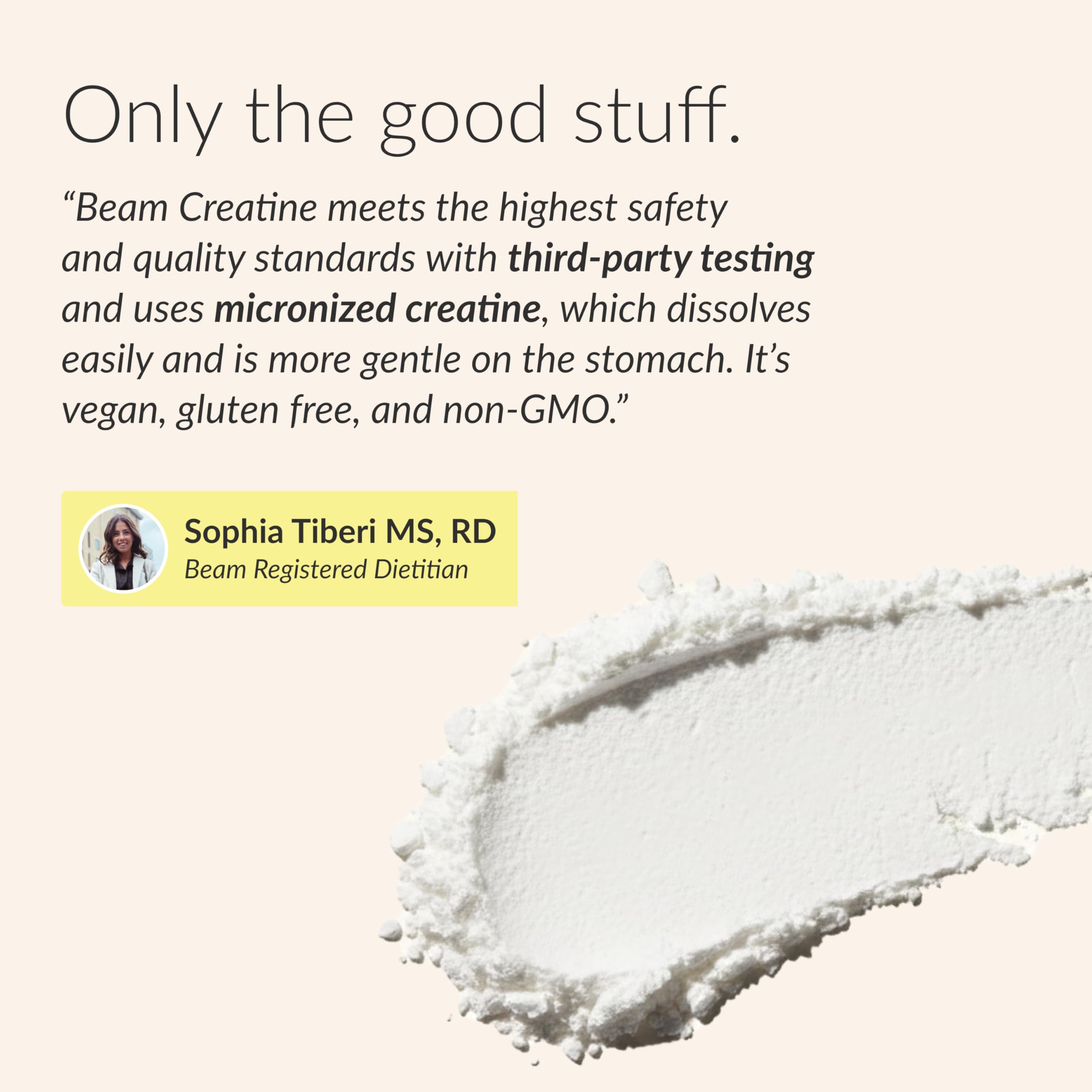 BEAM Creatine Monohydrate Powder – 5g Micronized Creatine Monohydrate, Third Party Tested Creatine for Women & Men, Muscle Strength, Growth, Recovery & Cognitive Support, Unflavored, 100 Servings — Amazon image 5