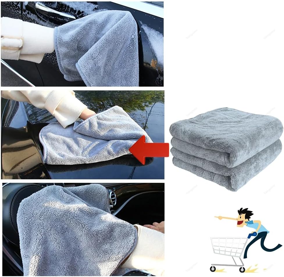 3/6Pcs Car Wash Towel Microfiber Coral Fleece Hemmed Towels 600GSM High Absorbent Ultra-Soft Car Drying Towels Cleaning Cloth 50X50cm(3pcs)