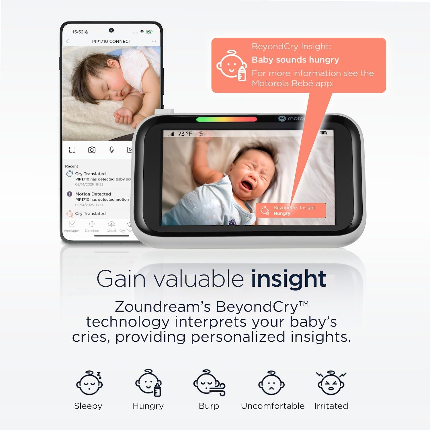 Motorola Nursery PIP1710 Connect Baby Monitor with AI Cry Detection & Translation | Wi-Fi HD Camera, 5" Touch Screen Parent Unit, App Monitoring, Night Vision