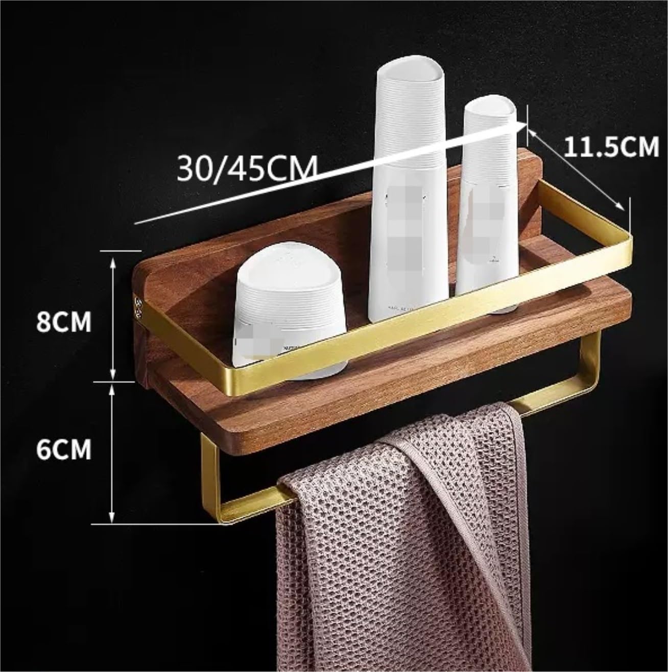 Mensola Bagno Scaffale Portaoggetti per Doccia per Senza Foratura per Bagno in Noce per Cucina WC Scaffale Doccia(30 * 11.5 * 14CM)
