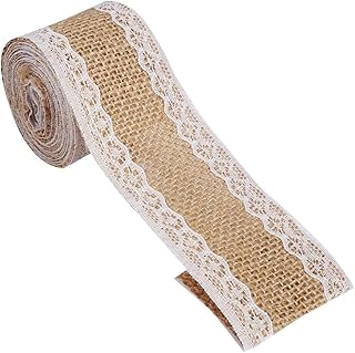 Fita de juta de serapilheira, fita de juta com fita de serapilheira de renda branca rolo de fita de serapilheira para artesanato de festa de casamento artesanal faça você mesmo, decoração de artesanato de Natal (1)