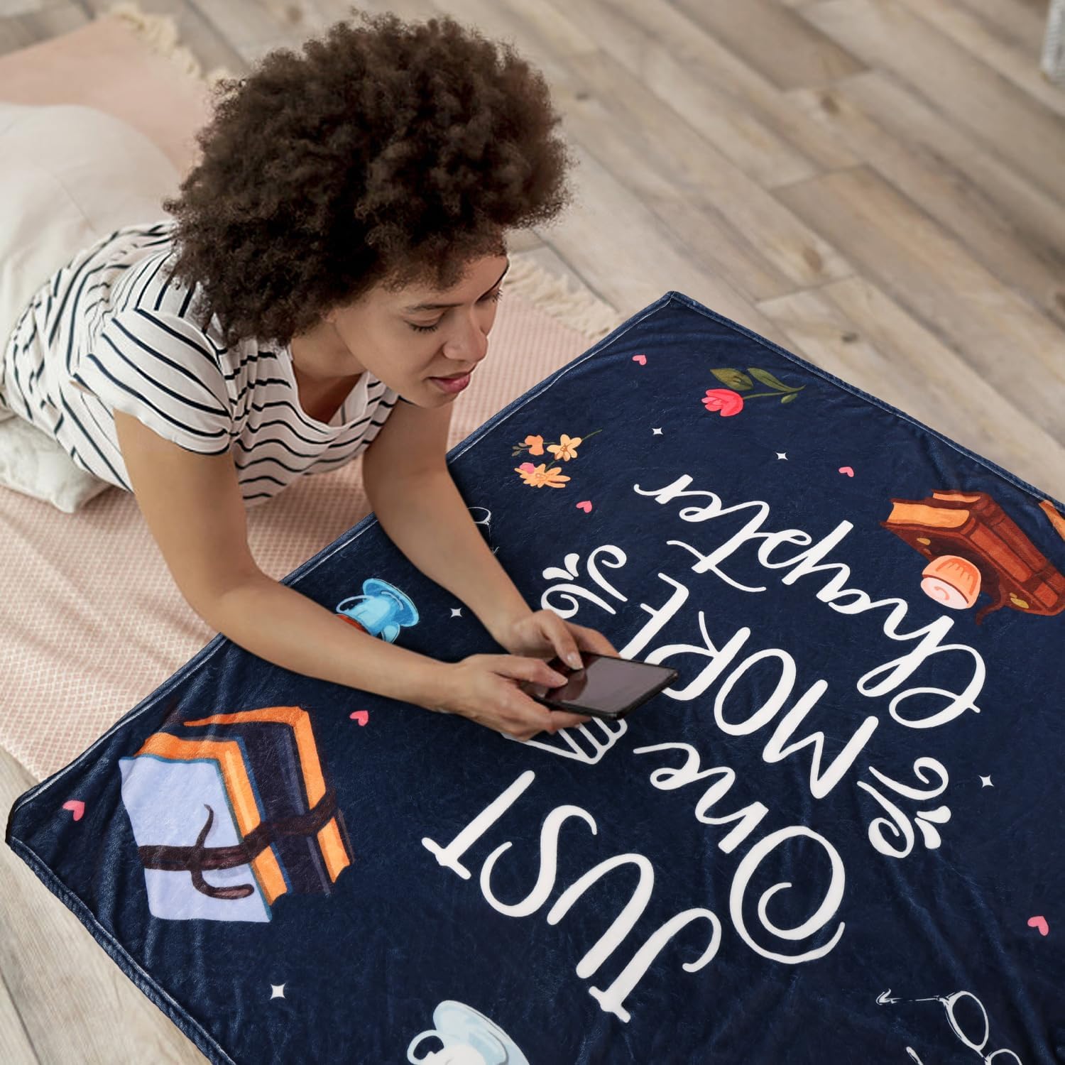 Book Lovers Gifts, Teacher Gifts for Women Men Book Lover Throw Blanket, Birthday Gift for Women, Librarian Birthday Gift for Friends 60" x50 (Navy Blue) - Image 6