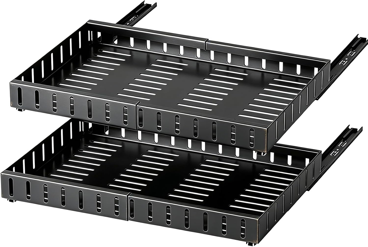 Adjustable 2-Pack Carbon Steel Kitchen Sink Organizer - No Assembly Required, Pull-Out Storage Solution for Cabinets & Under Sink (Black, 32-50 * 52 * 7cm)