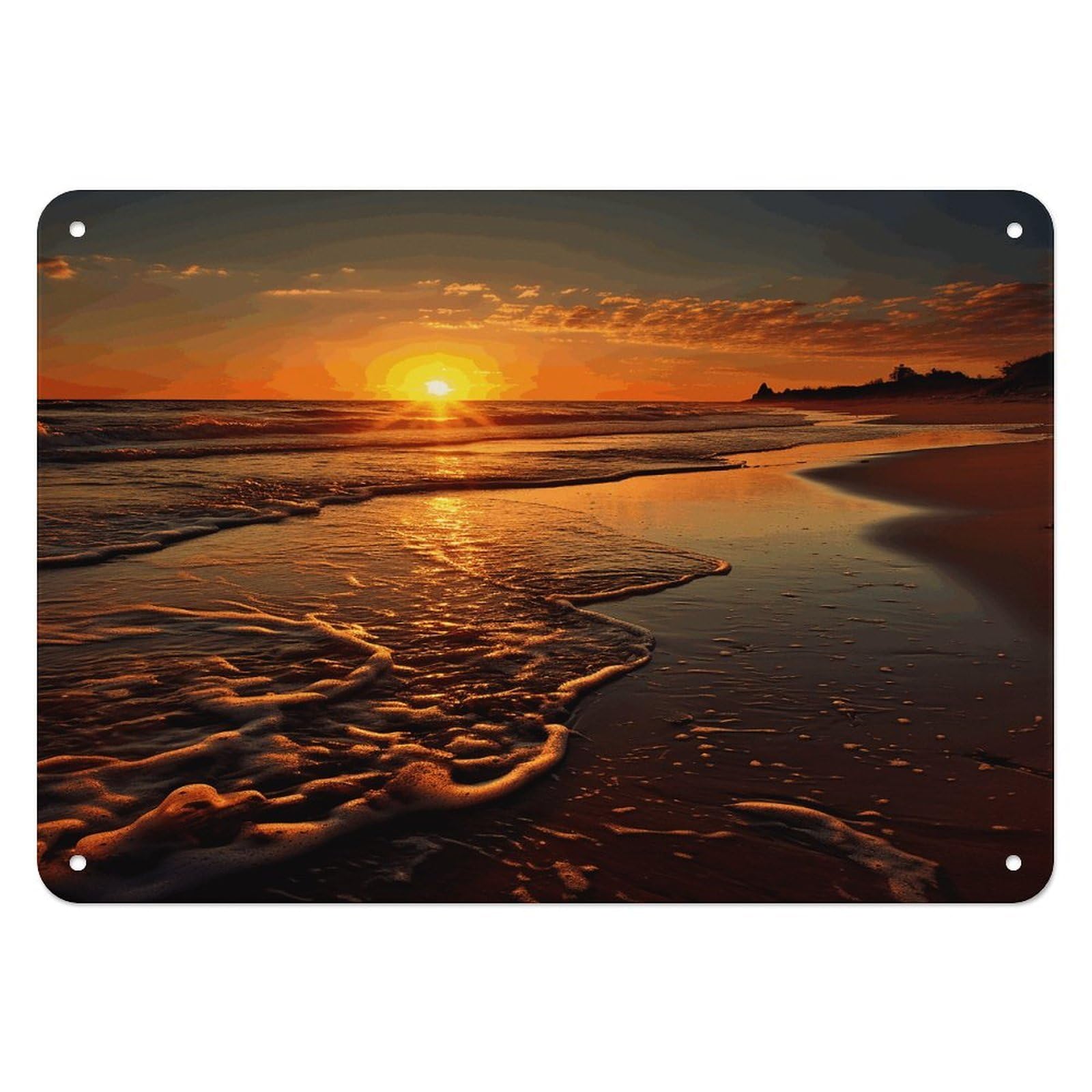 Fekiloot Style Orange Sunrise Beach Wall Decor Iron Painting Metal Sign