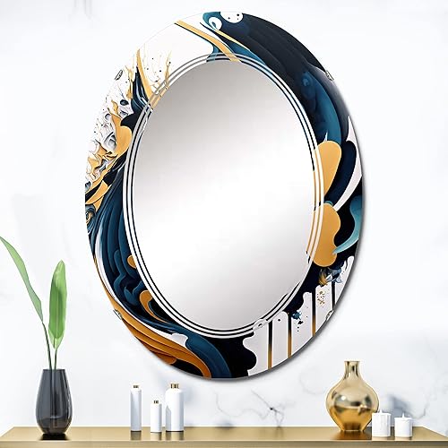 Miniatura 6 de DesignQ Pintura abstracta de arte moderno azul y dorado, espejo de tocador, espejos de baño, espejos de pared para sala de estar, dormitorio, espejo