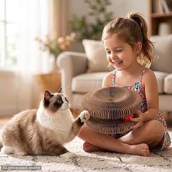 2PCS Kitty Kurlz Indoor Cat Toy, Cat Paw-Shaped Accordion Cats Scratcher with Bell Ball & Magnetic Design, Cat Scratchers for Indoor Cats-Made of Corrugated Cardboard and Sturdy