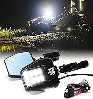 Vista 10 de Xprite UTV - Espejos LED de visión lateral de aluminio con luces de charco, se adapta a barra de jaula enrollable de 1.75 a 2 pulgadas para Polaris