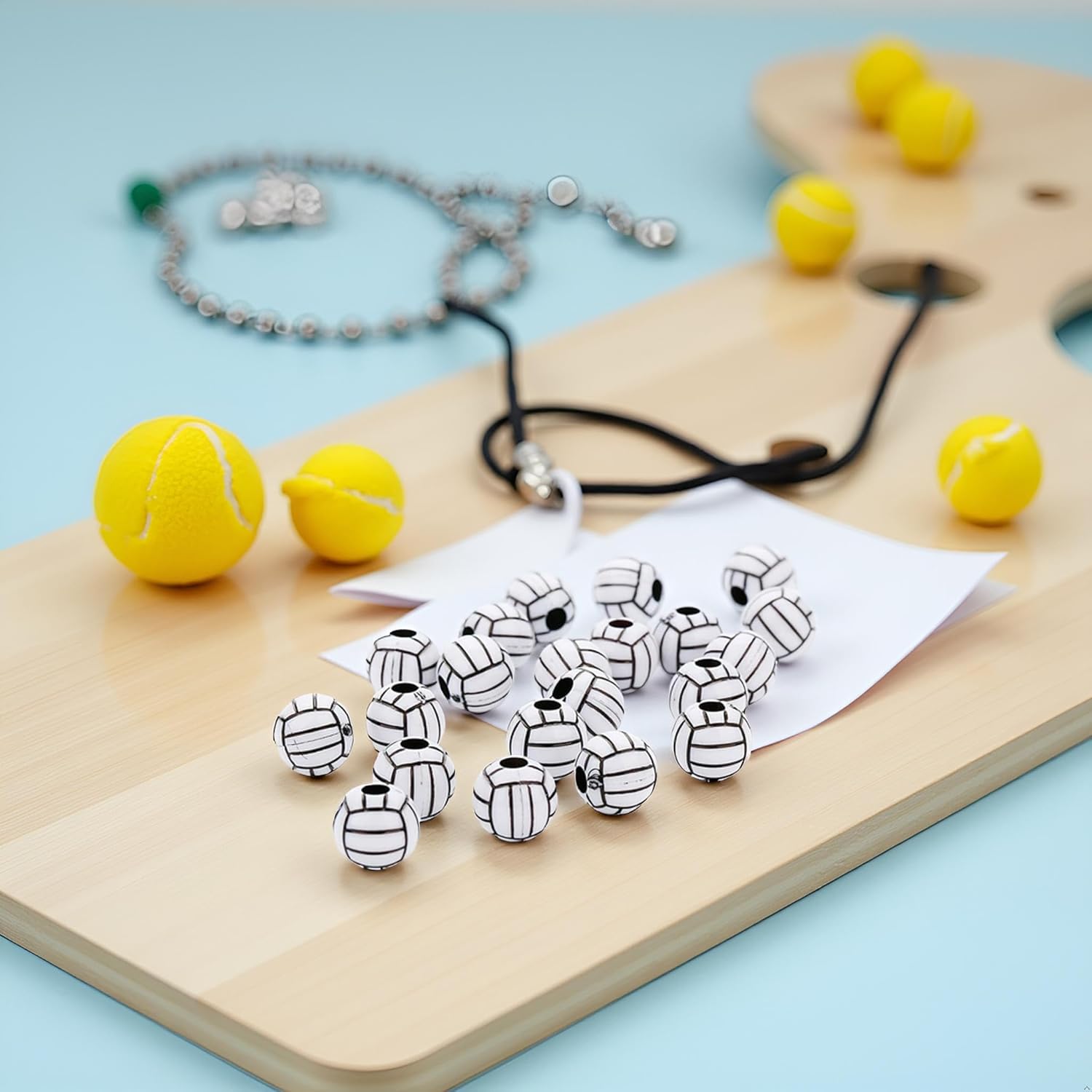 50 Pcs Beads Acrylic Volleyball Bead, Big Hole Volleyball Beads Round Loose Beads Spacer Beads for DIY Necklace Bracelet Pendant Making Heart Beads, Craft Sewing (15mm) - Image 9