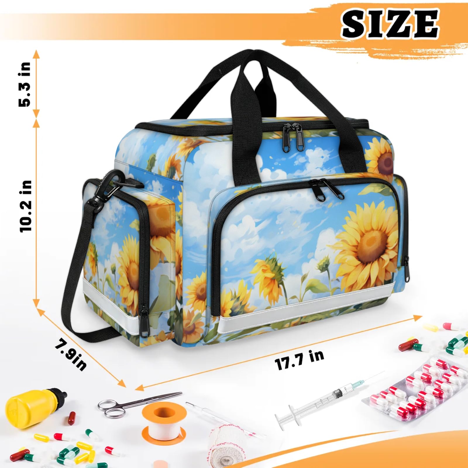 GzLeyigou First Aid Bags Empty, Fantastic Sunflower Emergency Bag First Aid Kit Multiple Compartment Kit Carrier On Call Trauma Bag For Paramedics Emergency Medical Supplies Kit