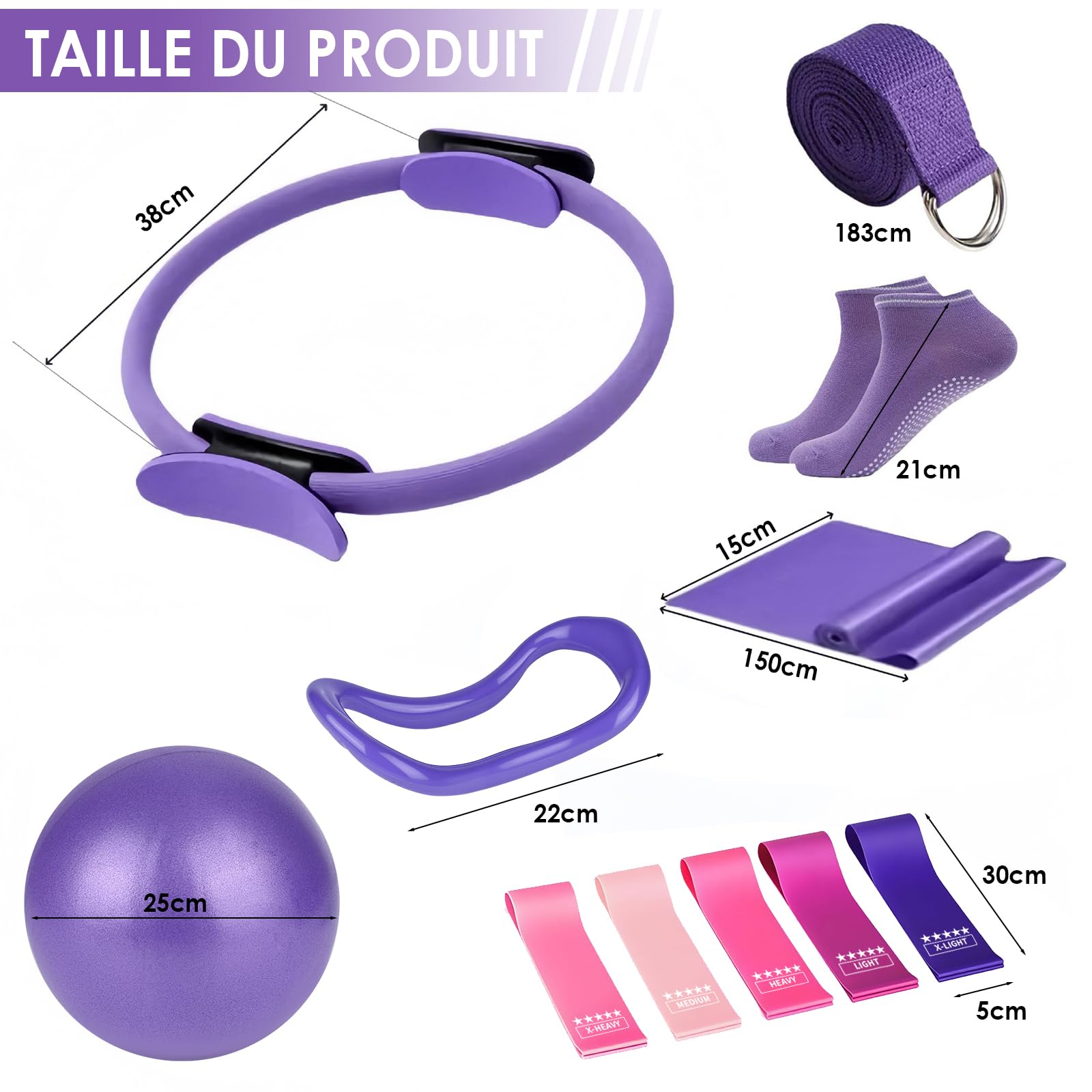 SCANTEE Lot de 13 anneaux de pilates pour fitness - Violet - Plastique - 35 x 35 cm - Avec anneau d'exercice pour l'entraînement et le sport - Fille