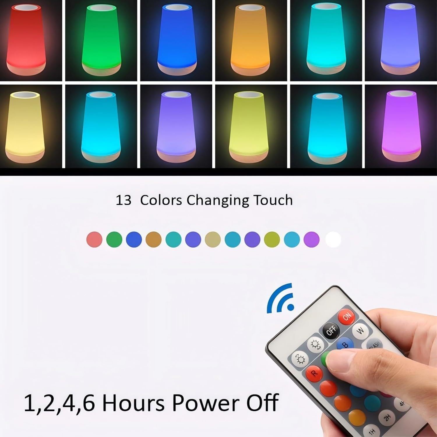 LED Pat Night Lights, Desk Lamp Table Lamp 13 RGB Colors Bedside Touch Remote, Cordless Portable Rechargeable Dimmable Ambient Light for Kids Adults Bedroom Nursery Camping Reading.