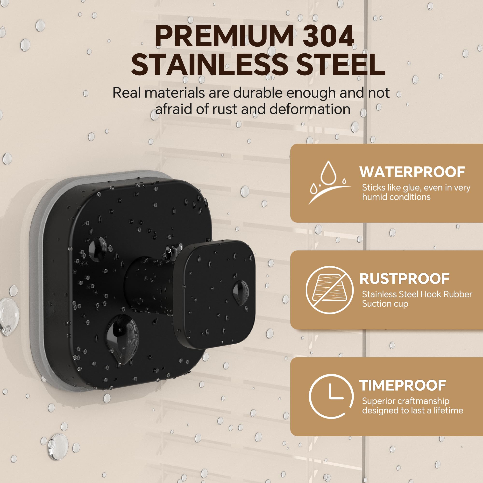 4 Pack Stainless Steel Suction Cup Hooks for Shower Removable No Drill Towel Hooks for Bathroom Glass Door — view 3