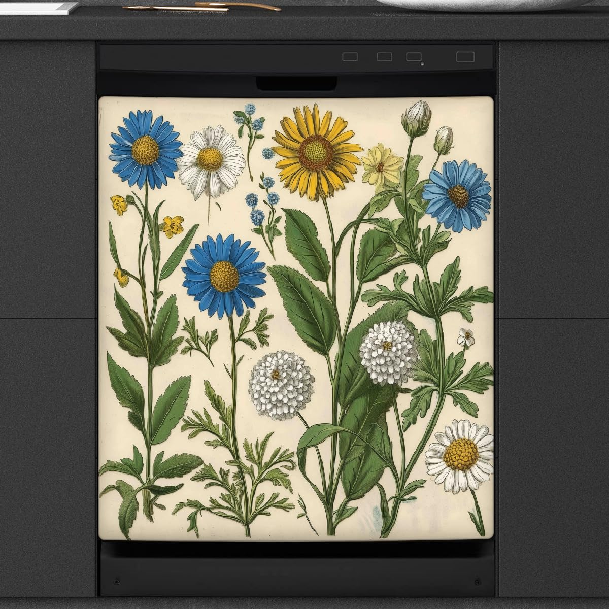 Cubierta magnética para lavavajillas Mexpekil que elimina manchas visuales con flores 53cm 8