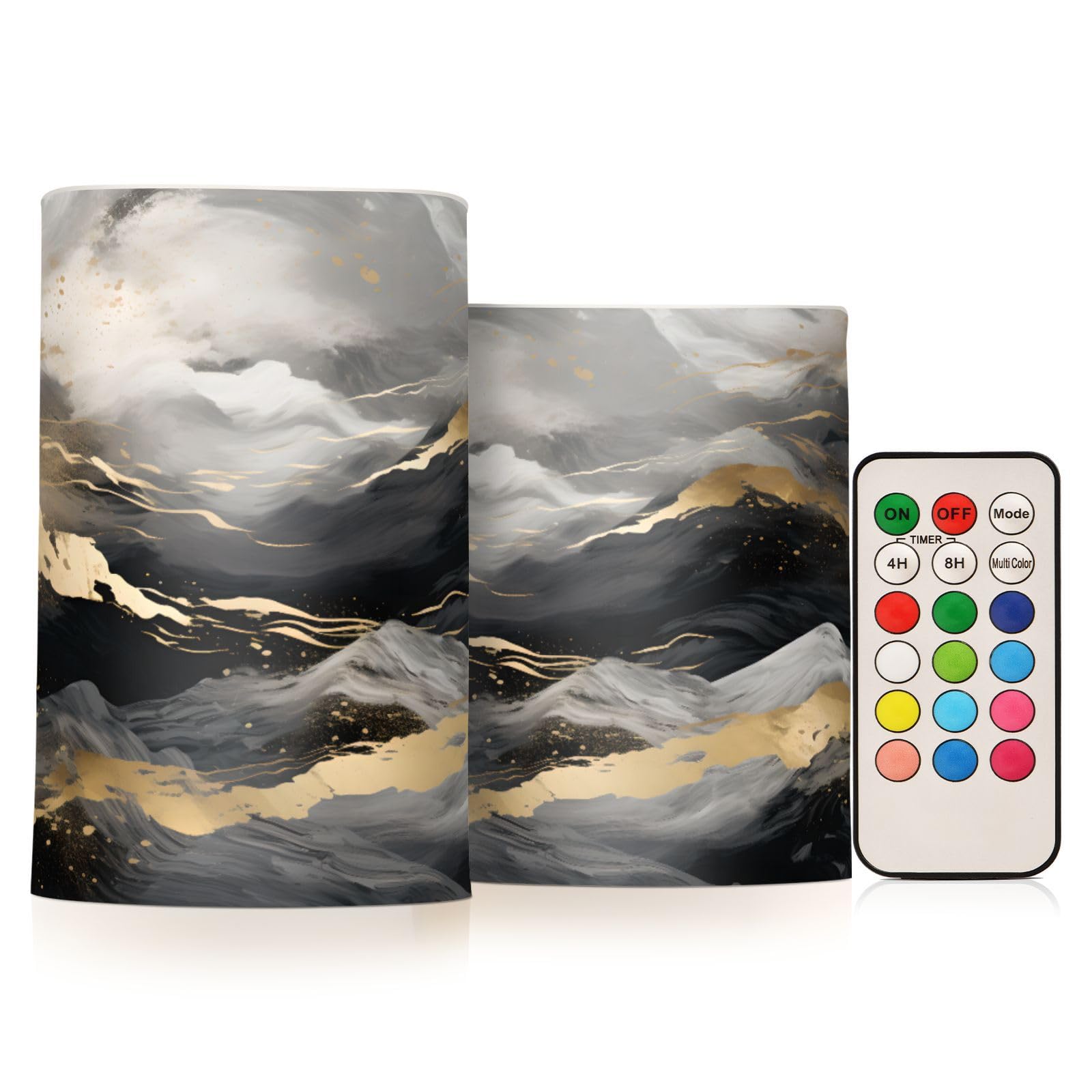 Mnsruu Flickering Flameless Candles Black Grey Marble LED Candles with Remote Timer Set of 2 Battery Operated Candle Home Decoration