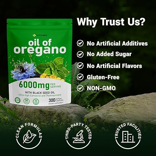 Miniatura 5 de Aceite de orégano, 300 cápsulas blandas, 6000 mg de aceite de orégano con aceite de semilla negra para apoyo inmunológico y digestivo, aceite de