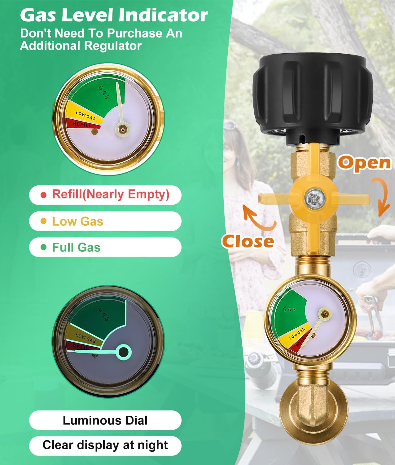 WADEO Propane Refill Adapter for Mr Heater 1lb Fuel Keg with Propane Tank Refill Stand, Propane Adapter 20lb to 1lb Converter with Gauge and Control Valve for Fuel Keg Refillable Propane Cylinder 1 lb