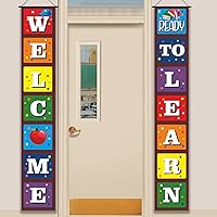 Vista 1 de Cartel de bienvenida de regreso a la escuela para el primer día de escuela, decoración colgante listo para aprender, decoración de telón de fondo
