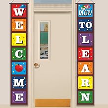 Welcome Back to School Banner for First Day of School Hanging Decorations, Ready to Learn Sign Backdrop Decor Party Supplies for Pre-School Primary School Classroom Decorations