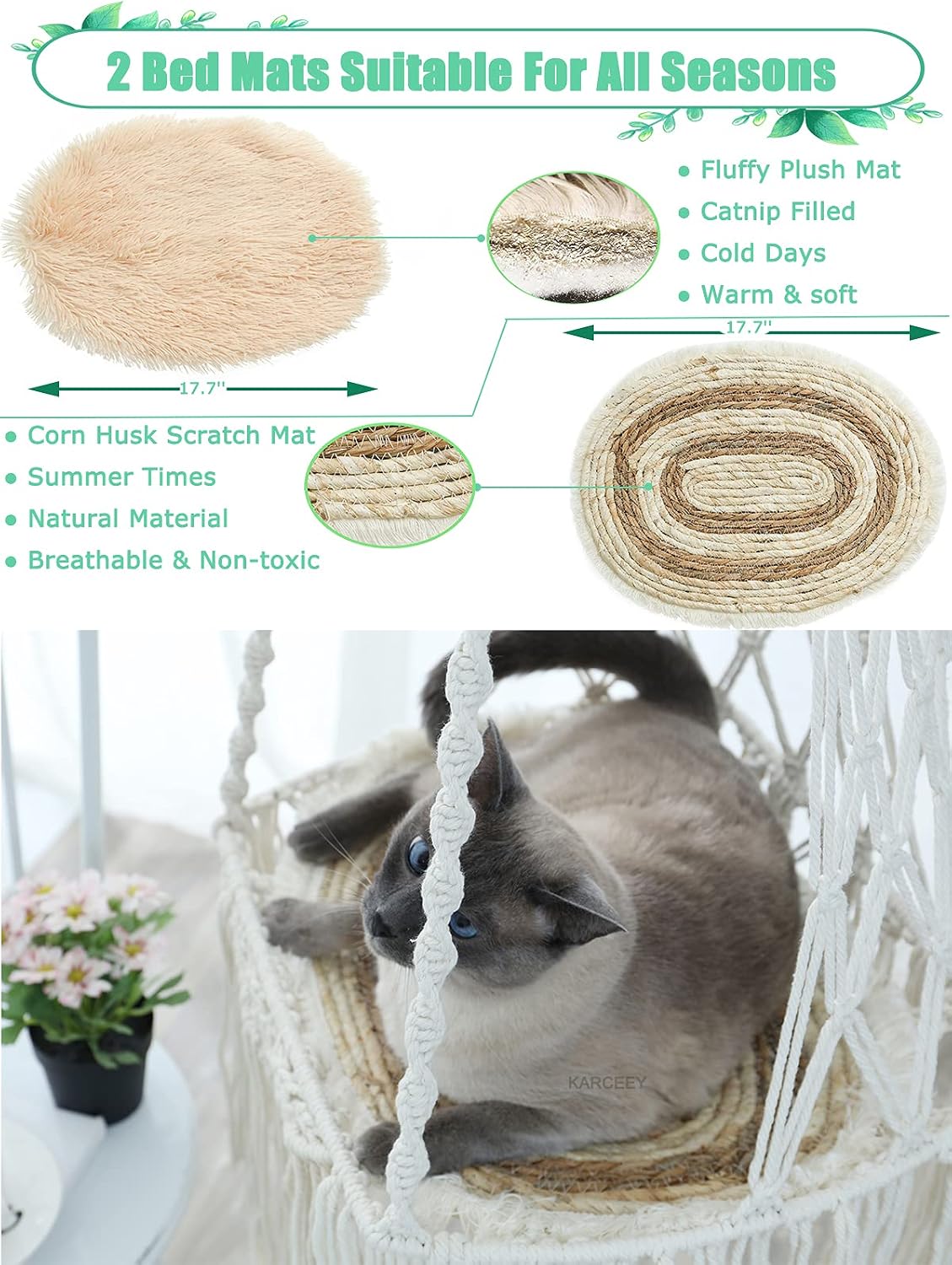 review Hanging Cat Hammock Bed 9 Pcs Macrame Cat Swing Bed Macrame Hanging Cat Bed, with 2 Catnip Mat Bed